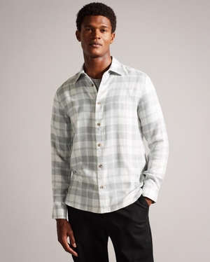 Chemises Ted Baker Long Sleeve Check Flannel Grise Clair Homme | DNL-79626530